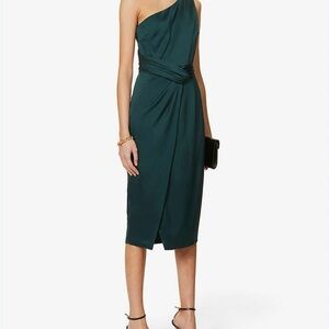 One shoulder Ted Baker dress, green.